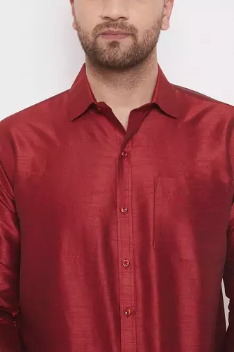 Maroon Silk Blend Ethnic Shirt