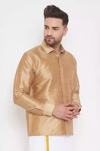 Gold Silk Blend Ethnic Shirt