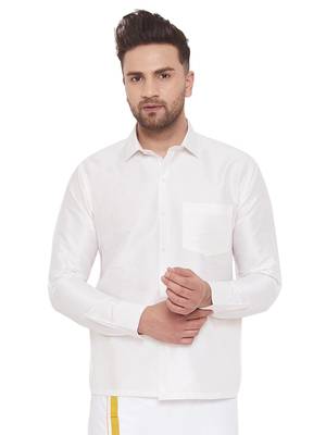 White Silk Blend Ethnic Shirt 1