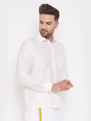 White Silk Blend Ethnic Shirt 2