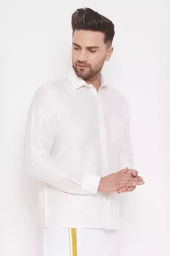White Silk Blend Ethnic Shirt