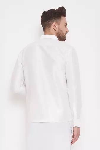 White Silk Blend Ethnic Shirt