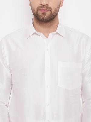 White Silk Blend Ethnic Shirt 4