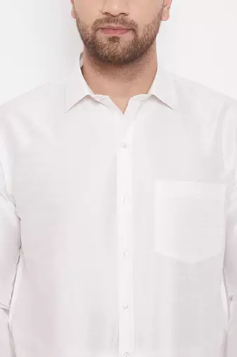 White Silk Blend Ethnic Shirt
