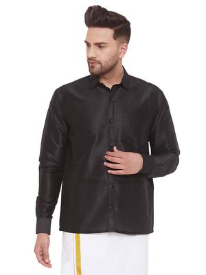 Black Silk Blend Ethnic Shirt 1