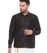 Black Silk Blend Ethnic Shirt