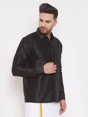 Black Silk Blend Ethnic Shirt 2