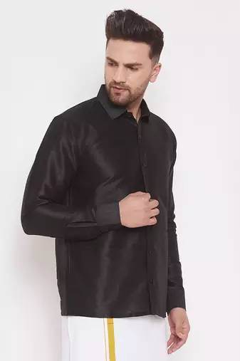 Black Silk Blend Ethnic Shirt