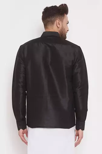 Black Silk Blend Ethnic Shirt
