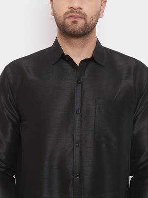 Black Silk Blend Ethnic Shirt 4