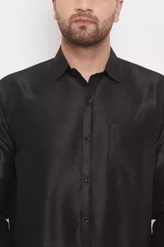 Black Silk Blend Ethnic Shirt
