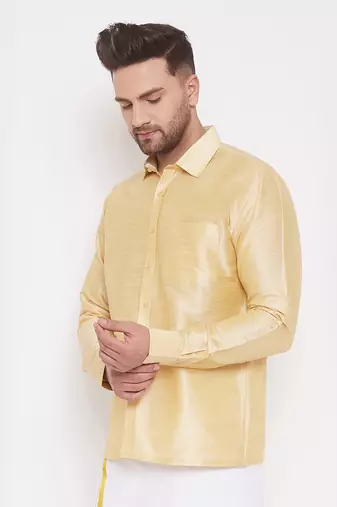 Gold Silk Blend Ethnic Shirt