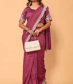 ready to wear party wear vichitra silk floral embroidery saree with embroidery work unstitched blouse piece