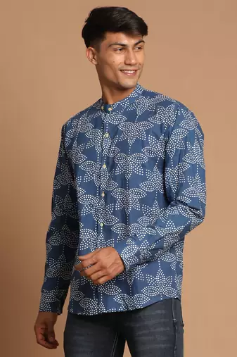 Indigo Blue Cotton Ethnic Shirt