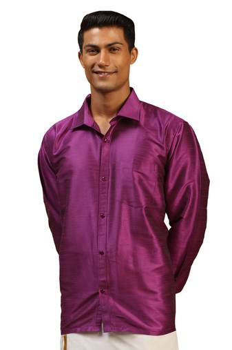 Men'S Purple Silk Blend Ethnic Shirt