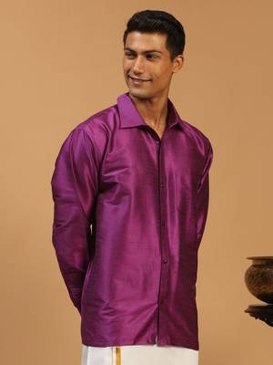 Purple Silk Blend Ethnic Shirt 2