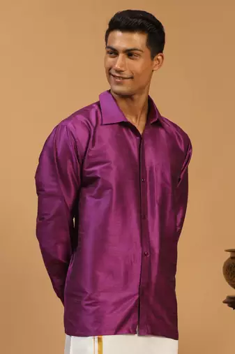 Purple Silk Blend Ethnic Shirt