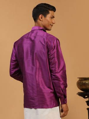 Purple Silk Blend Ethnic Shirt 3