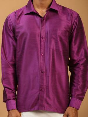 Purple Silk Blend Ethnic Shirt 4