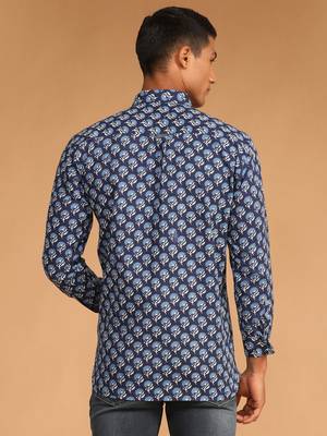 Blue Cotton Blend Ethnic Shirt 3