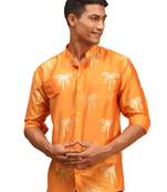 Men'S Orange Viscose Ethnic Shirt