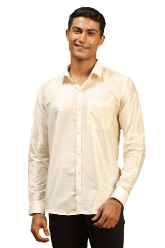 Men'S Cream Viscose Ethnic Shirt