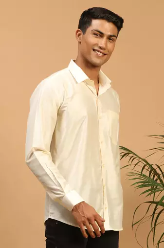 Men'S Cream Viscose Ethnic Shirt