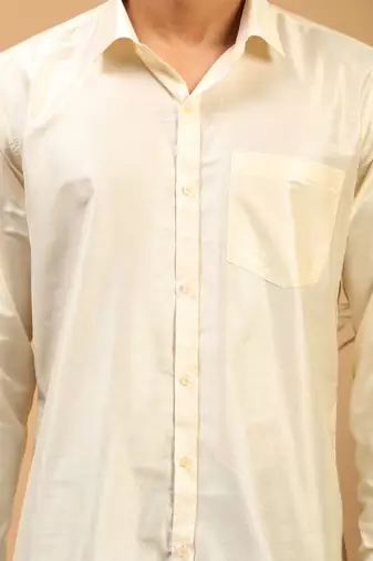 Men'S Cream Viscose Ethnic Shirt