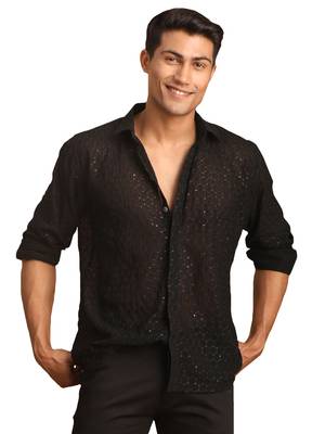 Black Georgette Ethnic Shirt 1