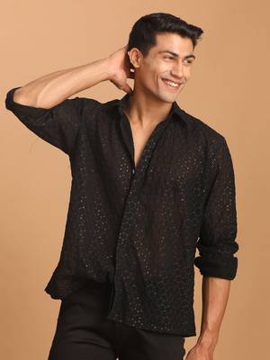 Black Georgette Ethnic Shirt 2