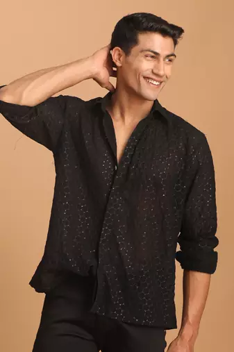 Black Georgette Ethnic Shirt