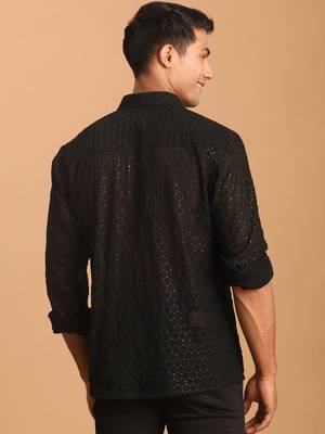 Black Georgette Ethnic Shirt 3