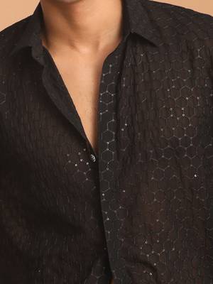 Black Georgette Ethnic Shirt 4