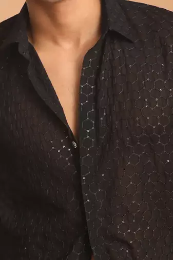 Black Georgette Ethnic Shirt