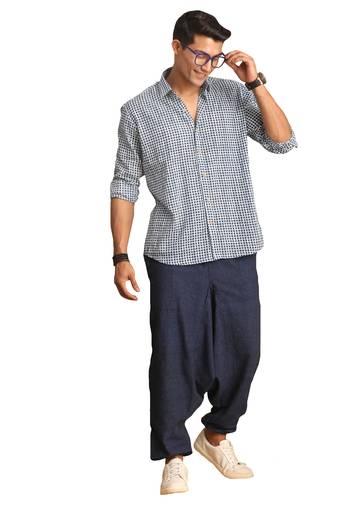 Men'S Indigo Blue Cotton Ethnic Shirt