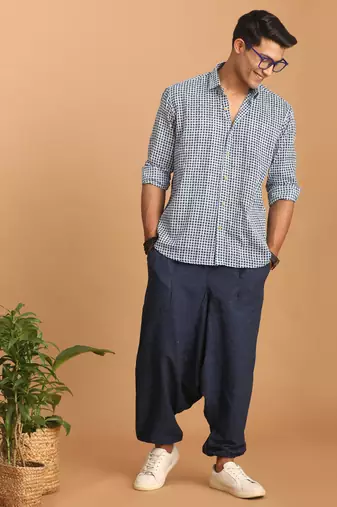 Indigo Blue Cotton Ethnic Shirt