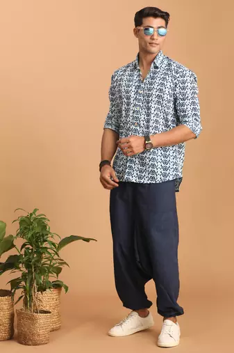 Indigo Blue Cotton Ethnic Shirt