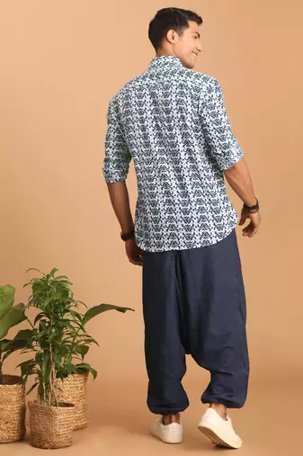 Indigo Blue Cotton Ethnic Shirt