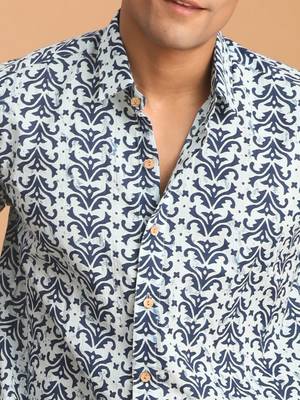 Indigo Blue Cotton Ethnic Shirt 4