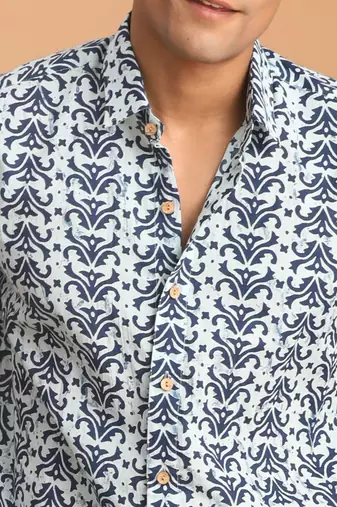 Indigo Blue Cotton Ethnic Shirt
