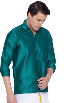 Green Silk Blend Ethnic Shirt 2