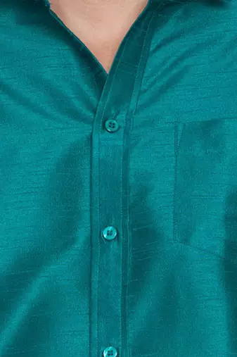 Green Silk Blend Ethnic Shirt