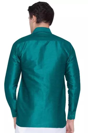 Green Silk Blend Ethnic Shirt
