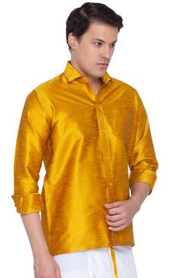 Yellow Silk Blend Ethnic Shirt 2