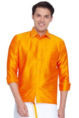 Orange Silk Blend Ethnic Shirt 1