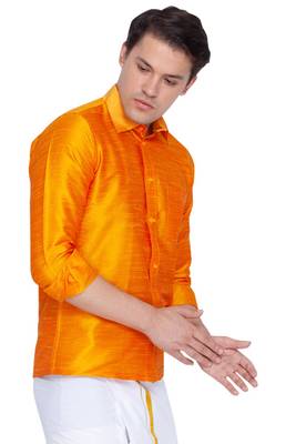 Orange Silk Blend Ethnic Shirt 2