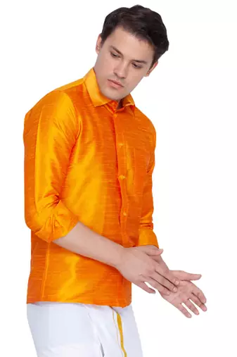 Orange Silk Blend Ethnic Shirt