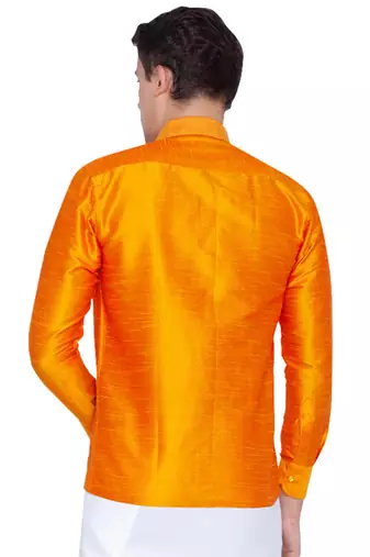 Orange Silk Blend Ethnic Shirt
