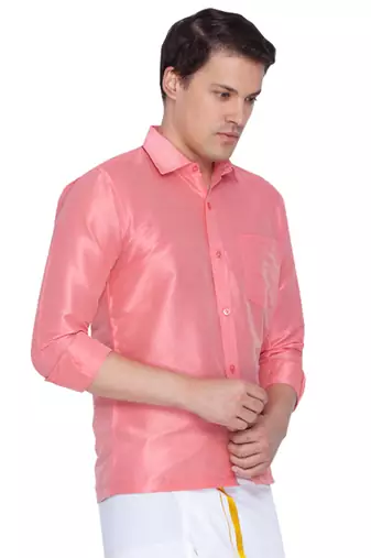 Pink Silk Blend Ethnic Shirt