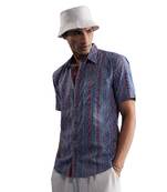Indigo Blue Red Cotton Shirt